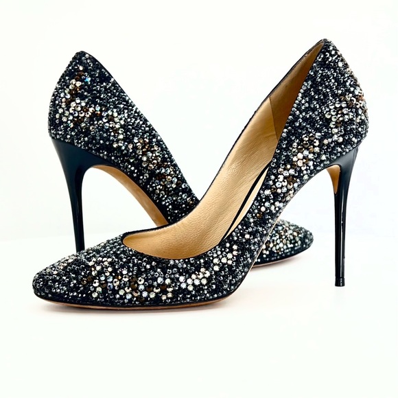 Jimmy Choo Crystal Collection Round Toe Swarovski Embellished Pumps Blac… - Picture 7 of 12